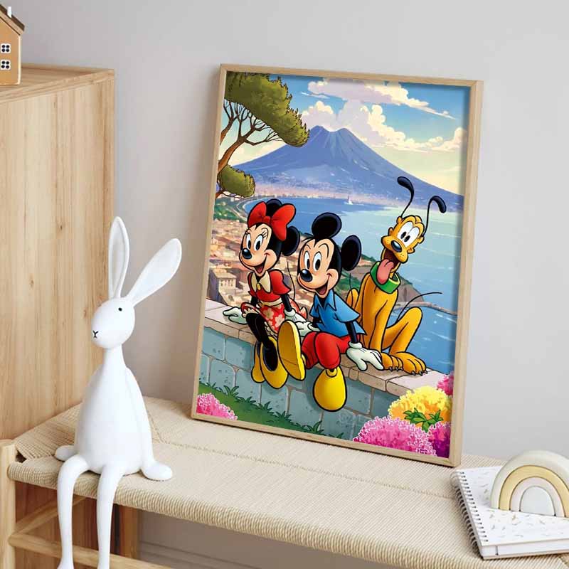 Disney Алмазная мозаика Микки Минни и Плуто Иллюстрация путешествия в Неаполь Настенное украшение Полная выкладка алмазами Вышивка крестом Сделай сам Подарок, Украшение для дома