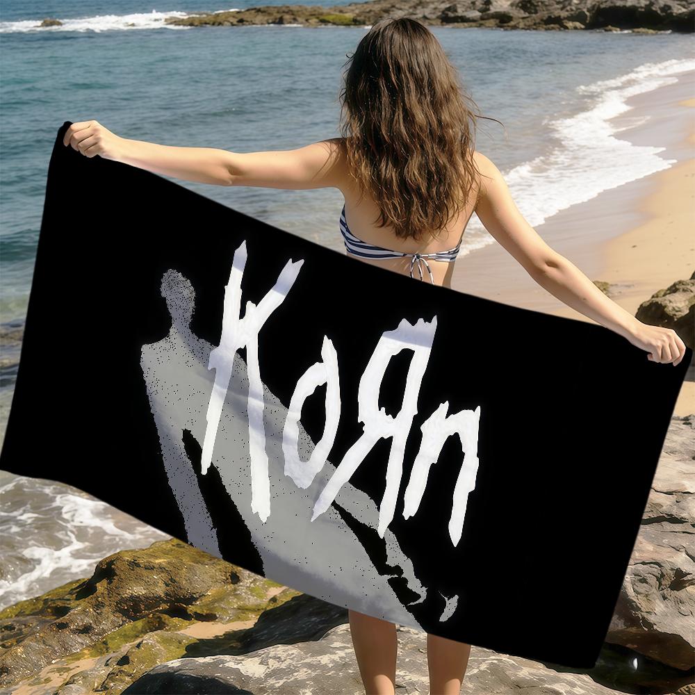 Металлический группа k-KoRn крутой черный арт Полотенце мягкое Сухое Пляжные полотенца Поездка Полотенце для плавания Летний Отпуск Купание Бассейн Лагерь Подарок