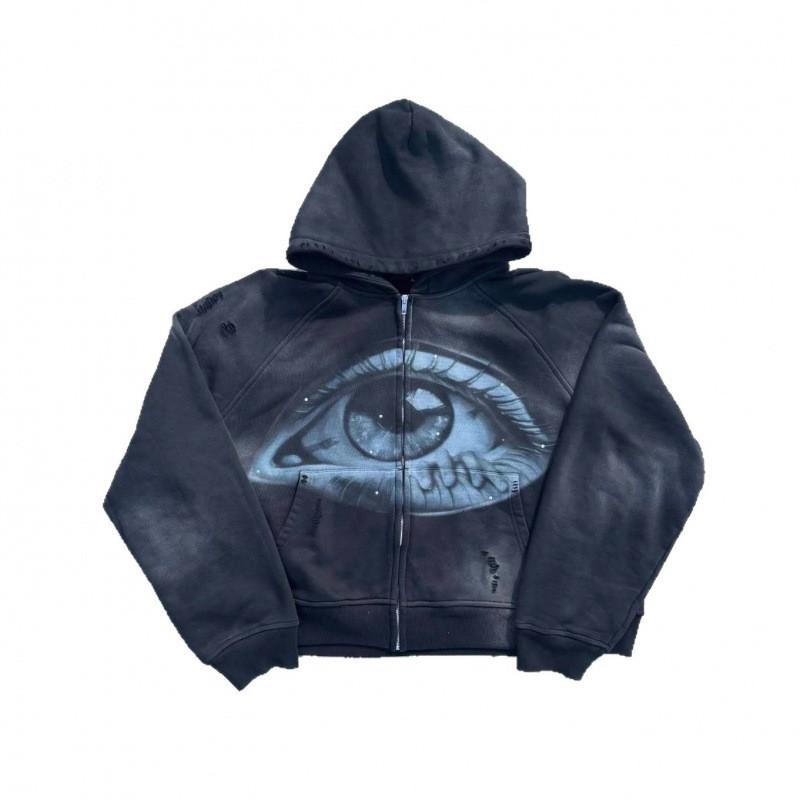 Oversized Zip-Up Hoodie With Y2K Graphic Print Loose Fit Streetwear Sweatshirt Women Black