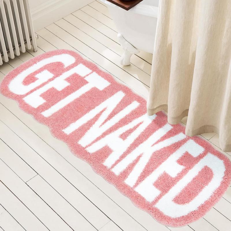 Irregular Edge Get Naked Alphabet Printed Carpet Bathroom Non Slip Floor Mat Bedroom Minimalist Floor Mat Home Decoration