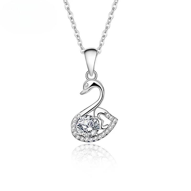 Pass Diamond Test Real Moissanite Swan Necklace Certification Silver Woman Wedding Necklace Premium Jewelry