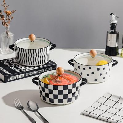 Керамическая миска для лапши быстрого приготовления с крышкой, красивая бинауральная миска для супа, студенческая общежития, миска для риса, салатница, большая