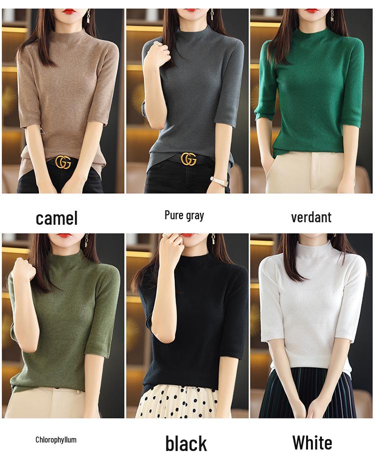 Женский трикотажный свитер со средним рукавом - Полувысокий воротник, Легкий, Весенне-осенний сезон 2022