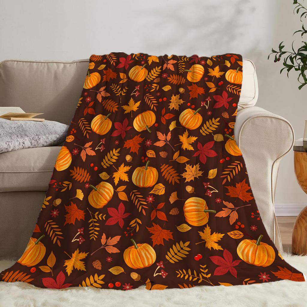 Fall Thanksgiving Throw Blanket Maple Leaf Pumpkin Flannel Print Blanket Super Soft Cozy Nap Blanket Perfect Home Gift for Her