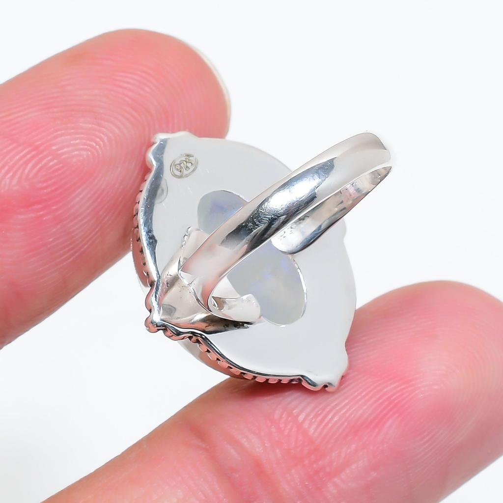 Радужный лунный камень - Кольцо из серебра 925 пробы в Индии V4558, белое кольцо, овальное кольцо, подарок на День святого Валентина, подарок для нее, подарок на день рождения, ювелирные изделия ручной работы, S