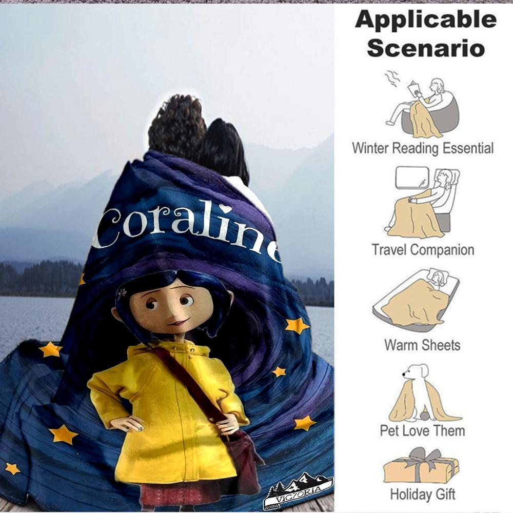 1Pc Coraline'S Magical Adventure Flannel Blanket, Soft And Comfortable, Casual Warm, Camping Travel, Christmas, Halloween Xmas Gift L1299