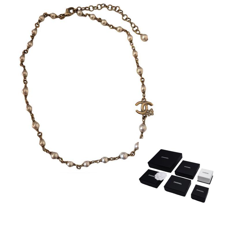 Chanel Металлическое колье с логотипом бренда женское золотое/белое