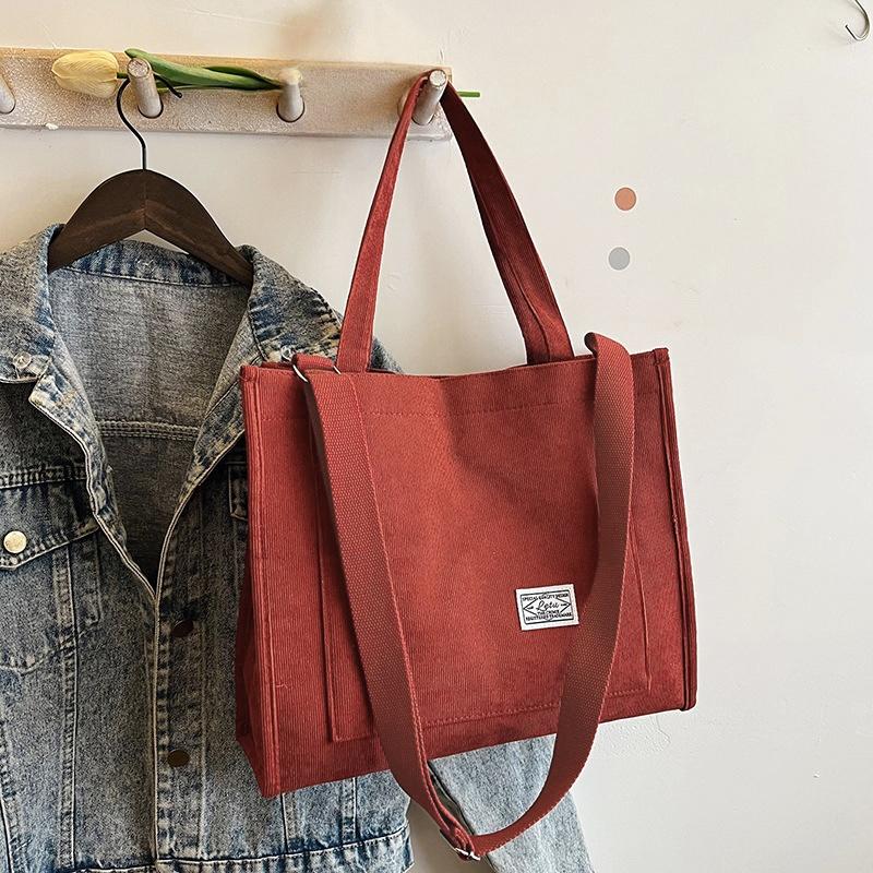 1 шт. Женская вельветовая сумка через плечо, большая вместительная сумка-тоут, сумка кроссбоди, стильная сумка с корейским элементом, мягкая полиэстеровая подкладка, держатель для мобильного телефона