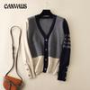 Knitted Cardigan Women's Spring and Autumn V-neck Colorblocking Long-sleeved Sweater Jacket