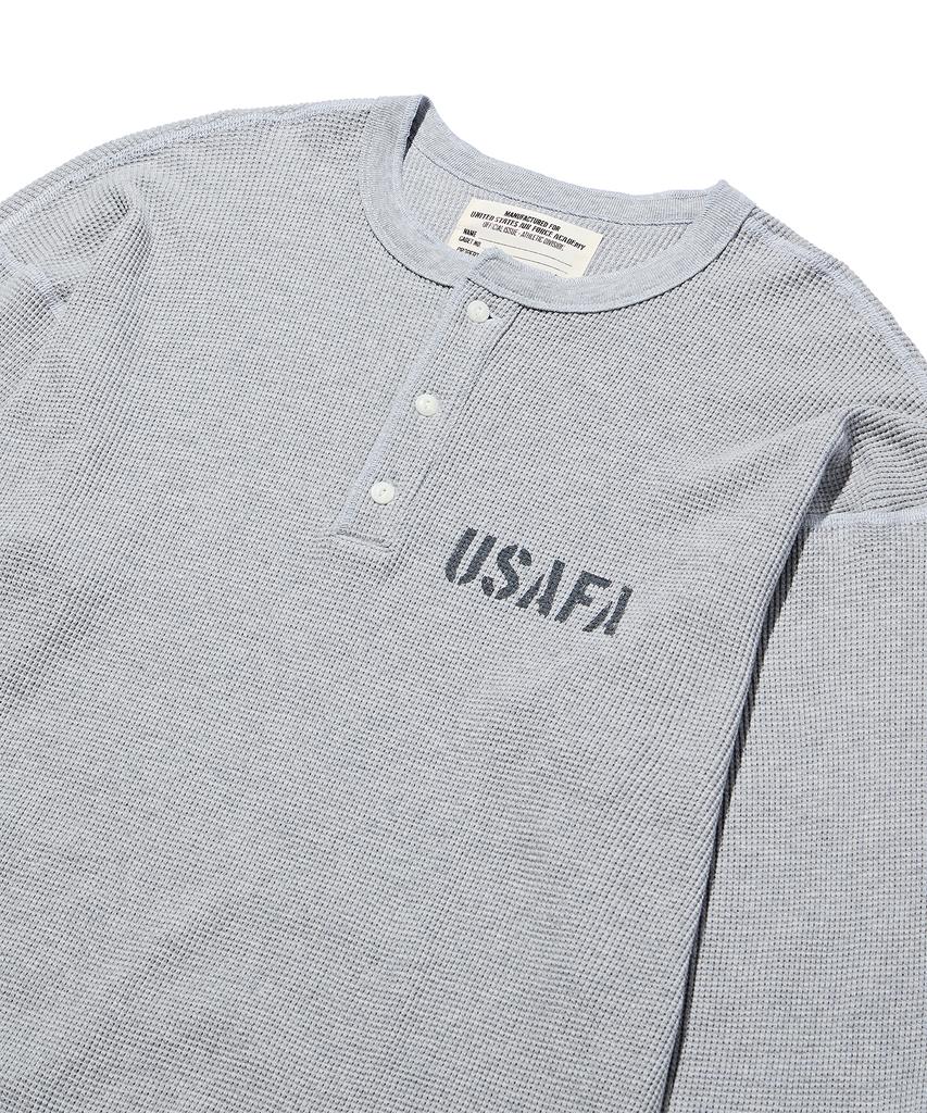DISCUS ATHLETIC Waffle Henley с длинным рукавом и логотипом Usafa, меланжево-серый