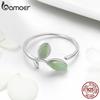 BAMOER 925 Sterling Silver Hope Green Tree Leaves Tree Buds Female Finger Rings