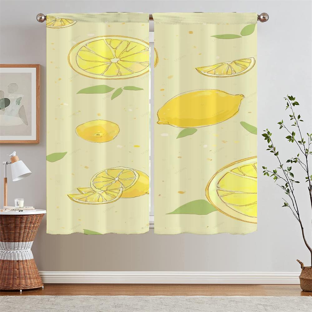 Kitchen Curtains 2 Pieces Window Curtains for Doors Cute Lemon Fruit Bathroom Curtain for Children's Room Bedroom Decoration