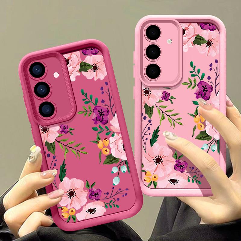 Floral Print TPU Shockproof Phone Case For Samsung S25 Ultra S24 FE S23 Plus A56 A36 A16 A15 A55 A06 Soft Silicone Lens Protection Matte Bumper Cover