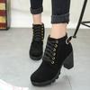 Women's Plus Size Round Toe PU Snow Boots Casual Short Tube Thick High Soled Martin Boot Belt Buckles Knight Shoes 35-42