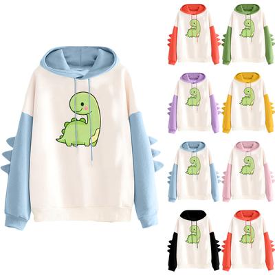 Женское худи с принтом контрастного динозавра, свободное, повседневное