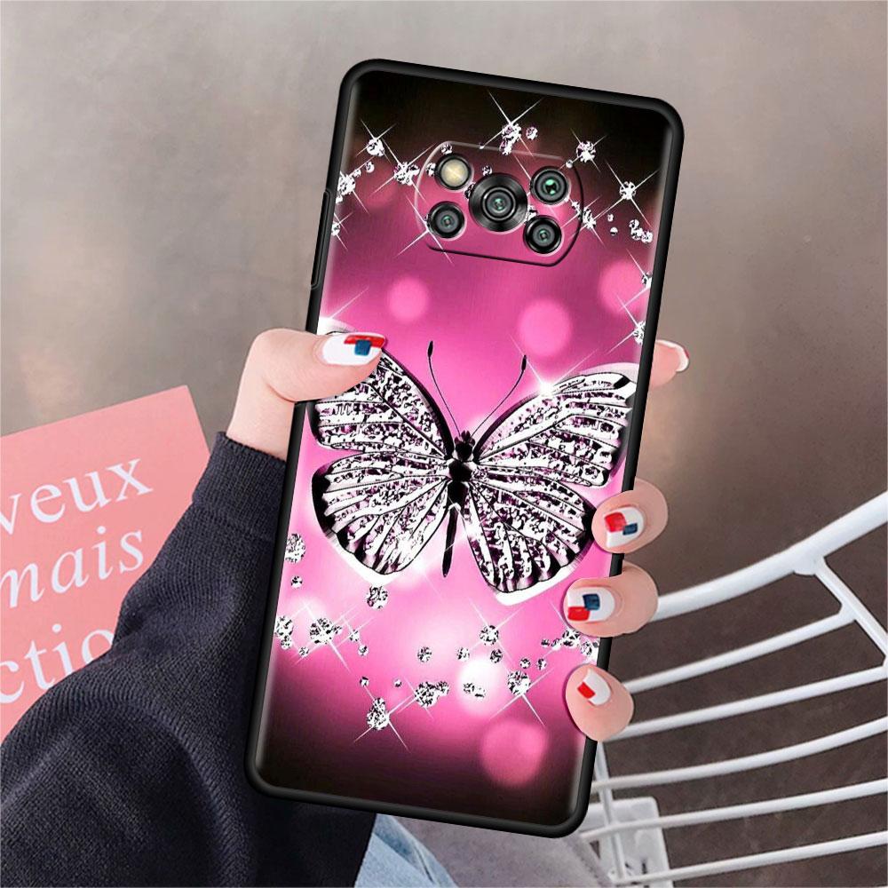 Чехол для Xiaomi Mi Poco X3 NFC X4 Pro F3 F4 GT M4 M3 F1 C40 11 Lite 11T Мягкий силиконовый чехол для телефона с изображением бриллиантового цветка и бабочки