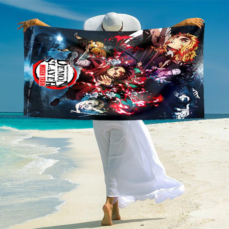 Japanese artist Koyoharu Gotouge's Demon Slayer beach towel, outdoor camping vacation swimming beach towel, outdoor absorbent bath towel blanket K36