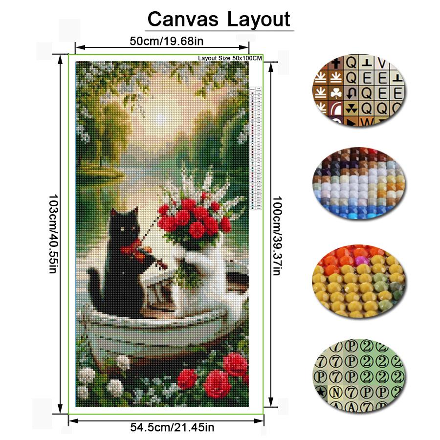 Cat Rose Boat Large Size Diamond Painting New Collection Animals Diy Full Drill Rhinestone Embroidery Mosaic Cross Stitch Kits