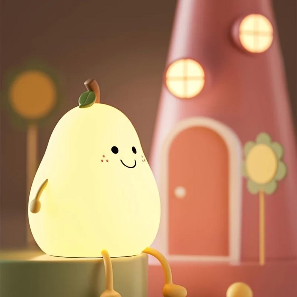 New Creative Mini Cute Cartoon Pear Shaped Pat Light Bedroom Lamp Soft Silicone Rechargeable Night Light