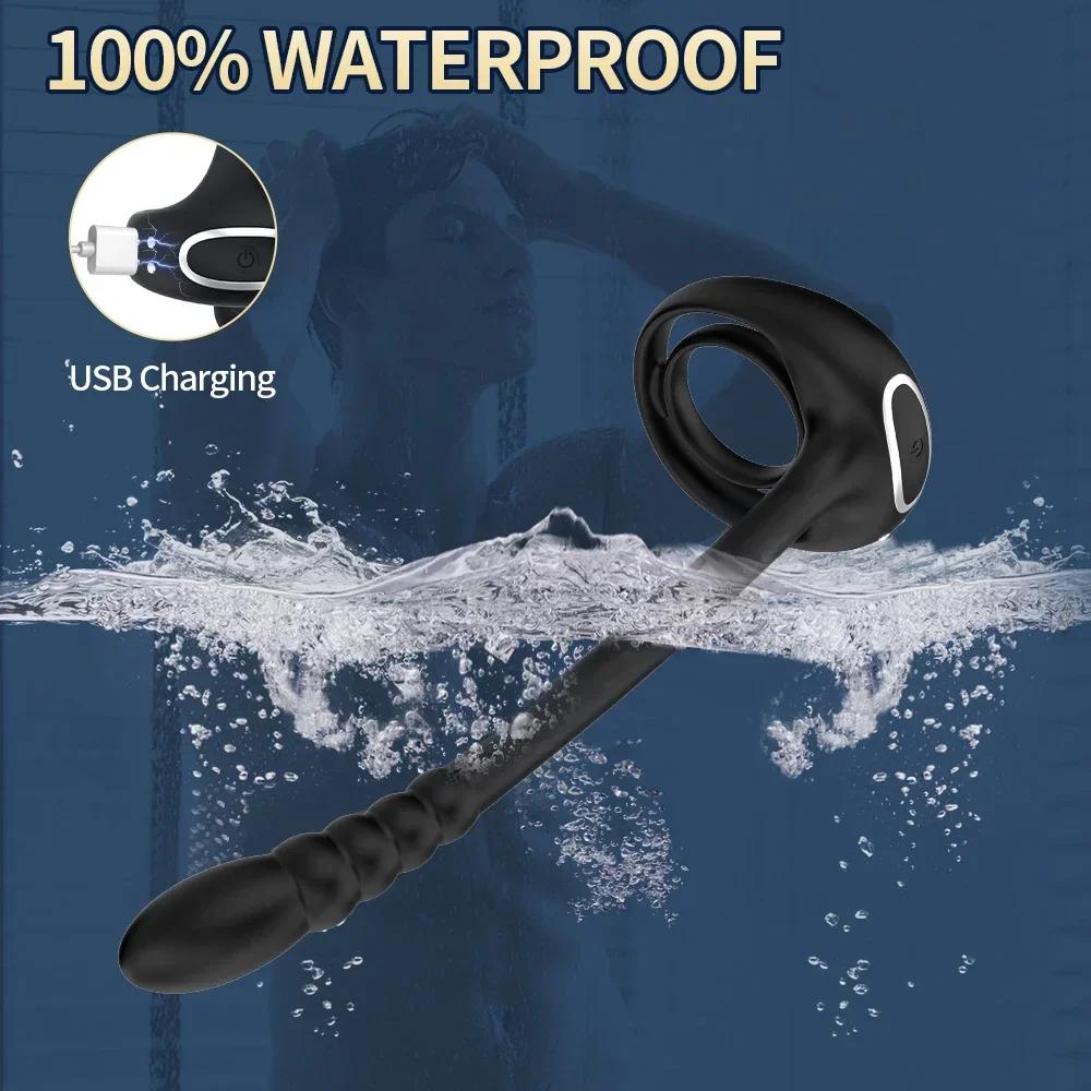 Кольцо на член, вибратор простаты, секс-игрушки для мужчин, приложение, беспроводное приложение, 10 режимов, массаж яичек, анальная пробка, кольцо на пенис, мужской мастурбатор 18