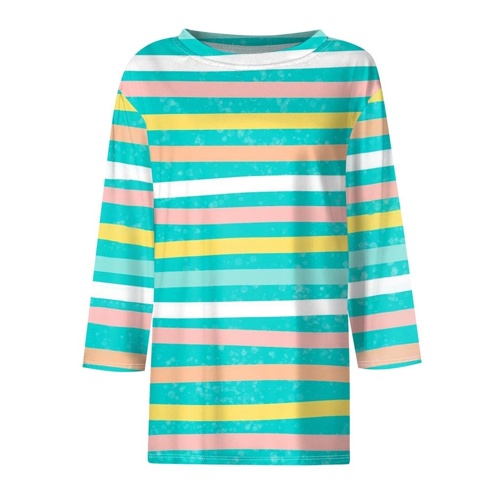 Женская модная повседневная свободная футболка с круглым вырезом и рукавами 3/4 с принтом, женский топ