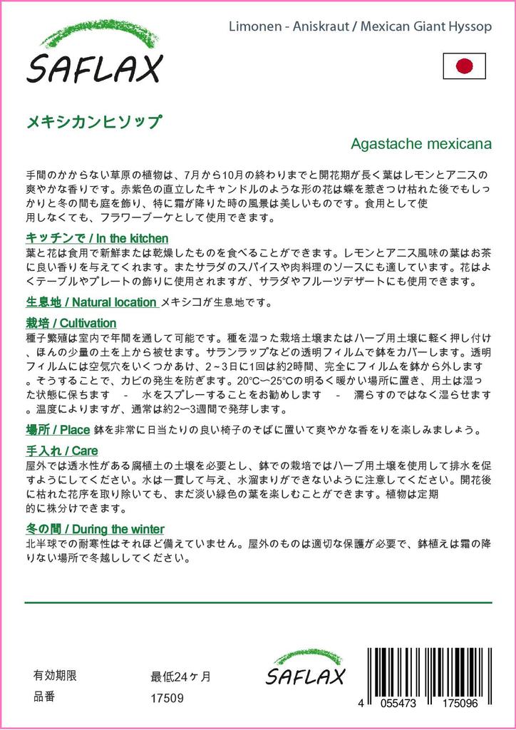 SAFLAX Garden in the Bag - Иссоп мексиканский гигантский - 50 семян - С субстратом в подходящем стоячем пакете - Agastache mexicana