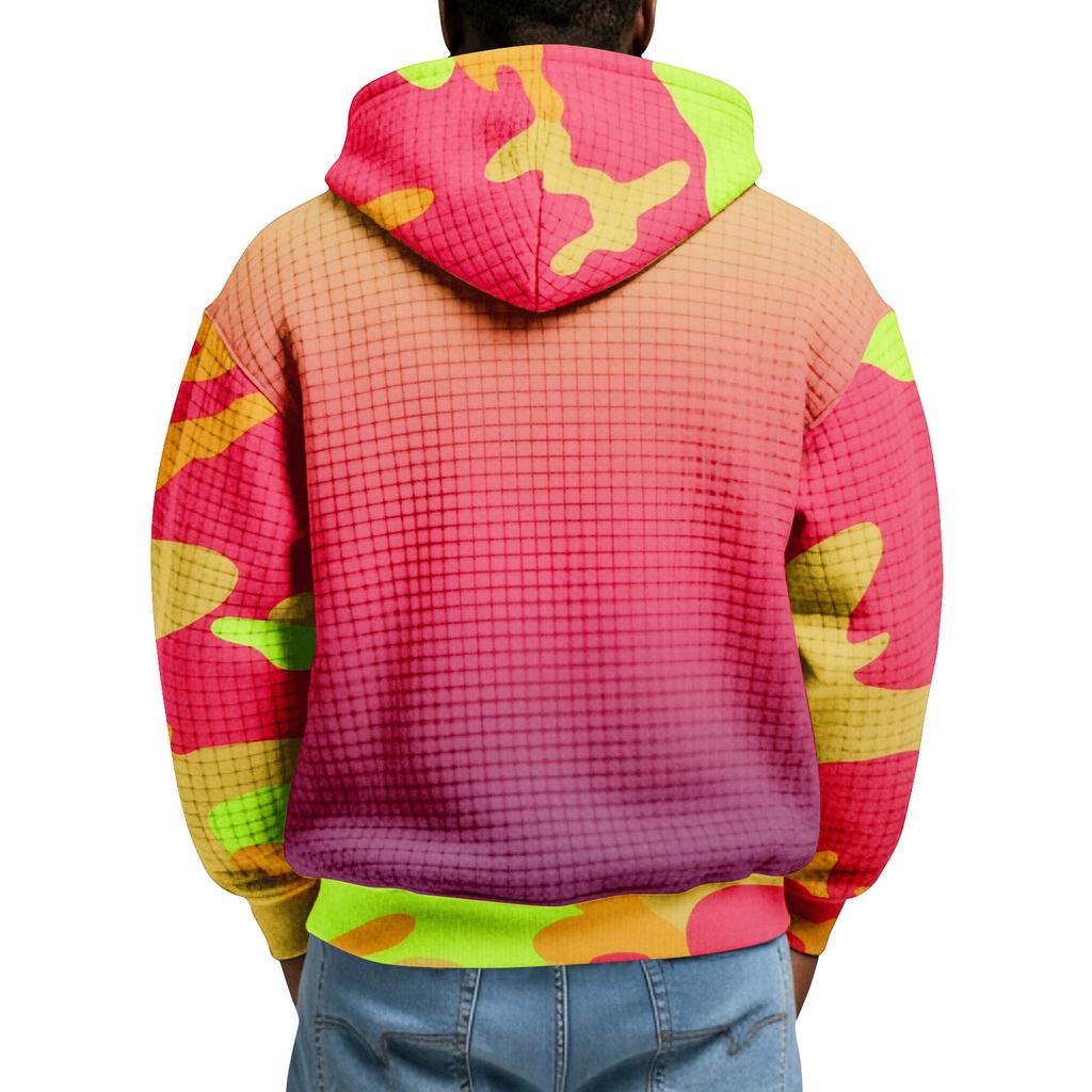 Мужской худи-пуловер в клетку с капюшоном на молнии до середины, со шнурком и принтом, повседневная спортивная толстовка