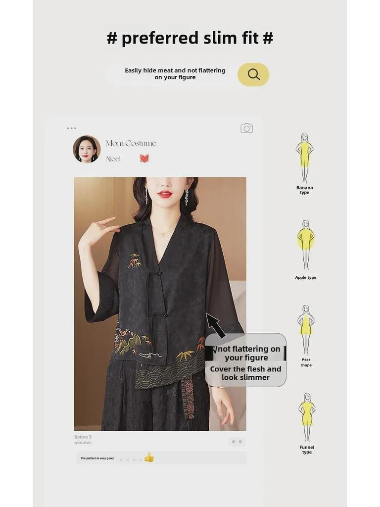 Женский топ на пуговицах с вышивкой, весна 2024 г. - нестандартный дизайн, рукава три четверти