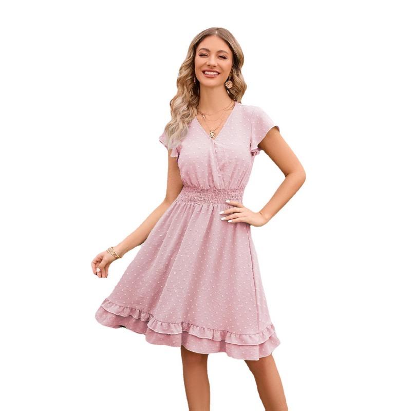 Женское весенне-летнее платье с V-образным вырезом на талии, повседневное праздничное платье с короткими рукавами, утягивающее платье