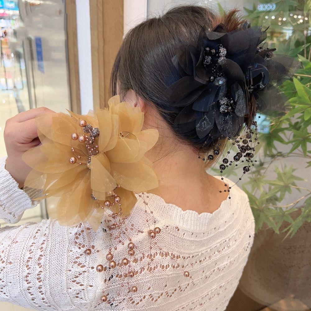 Large Hair Clip Bead Tassel Shark Clip Fashion Hairpin Grips  for Girls