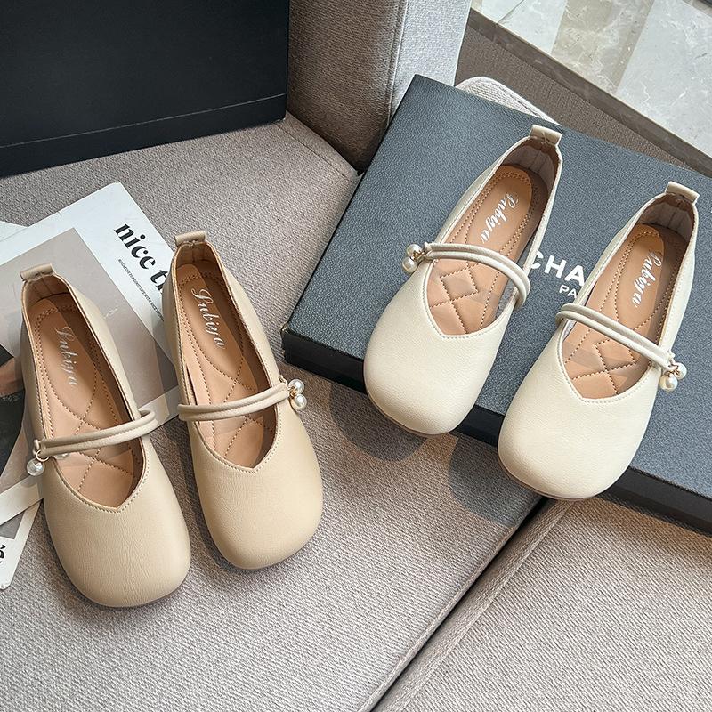 Женские туфли на плоской подошве 2025 новые летние туфли туфли бабушки с юбками туфли Мэри Джейн на мягкой подошве с жемчугом для беременных летние