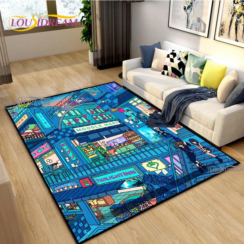 Японское Аниме Ночной Пейзаж Ковры Детская Игровая Напольная Подстилка Alfombra Мультяшные Ковры Современный Домашний Декор Гостиной Моющийся Напольный Ковер