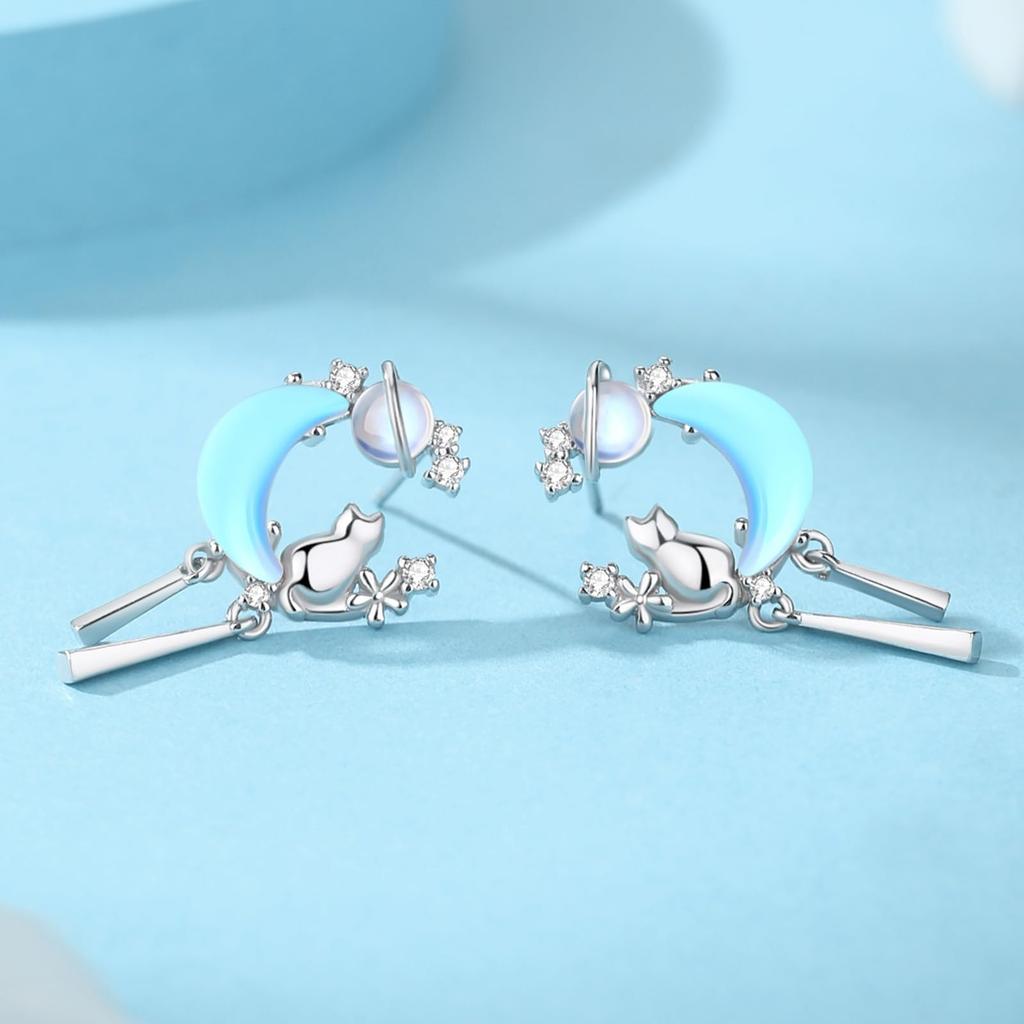 Серьги Мотив кошки камень Цирконий украшение Платиновая отделка серебро 925 пробы материал Совместимо с аллергенами на металлы Подарок на день "Silver Thunder" женский