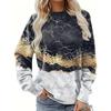 Stylish Marble Print Crew Neck Sweatshirt Soft Casual Long Sleeve Versatile Comfortable Chic Women's Fashion Clothing for Everyday Wear