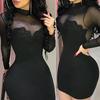 Women Summer Applique Evening See Through Party Mesh Spliced Short Mini Pencil Dress