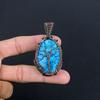 Tibetan Turquoise Pendant, 999 Copper Wire Wrapped Gemstone Jewelry, Handmade Pendant, For Thanksgiving