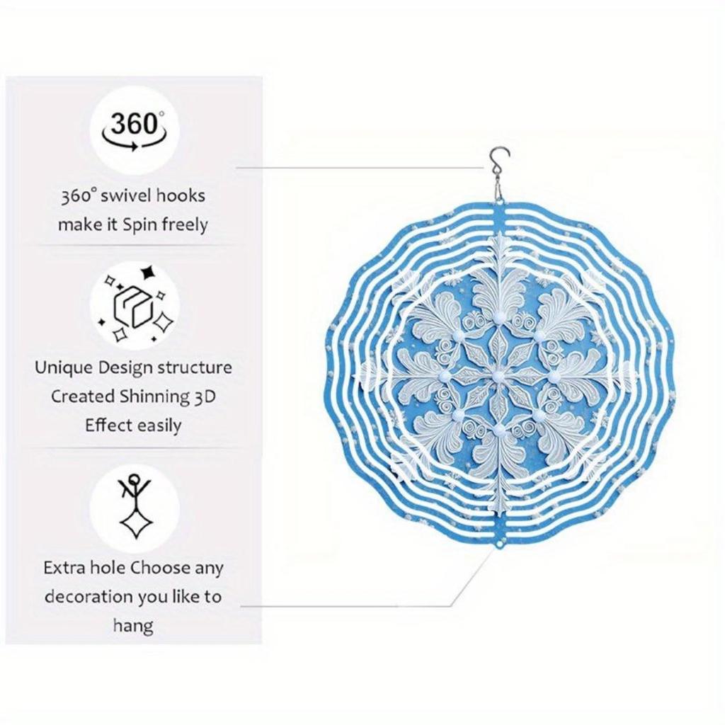 Unique Mandala Wind Chime with Snowflake Pattern Metal Windmill, Dynamic Sculpture Suitable for Garden Patio Hanging Decor, Durable Outdoor Artwork
