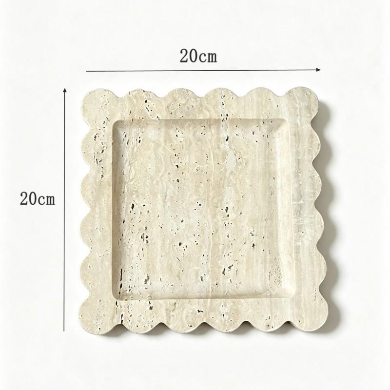 Natural White Marble Yellow Travertine Square Tray 20cm Decorative Desktop Organizer Jewelry Candles Coffee