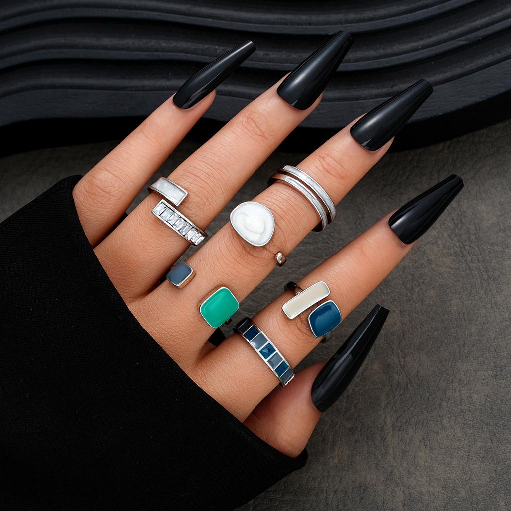 17KM 6-секционный ретро-искусственный изумрудный цвет, смоляная краска, открытое кольцо-манжета, набор из нескольких предметов для путешествий, персонализированные кольца