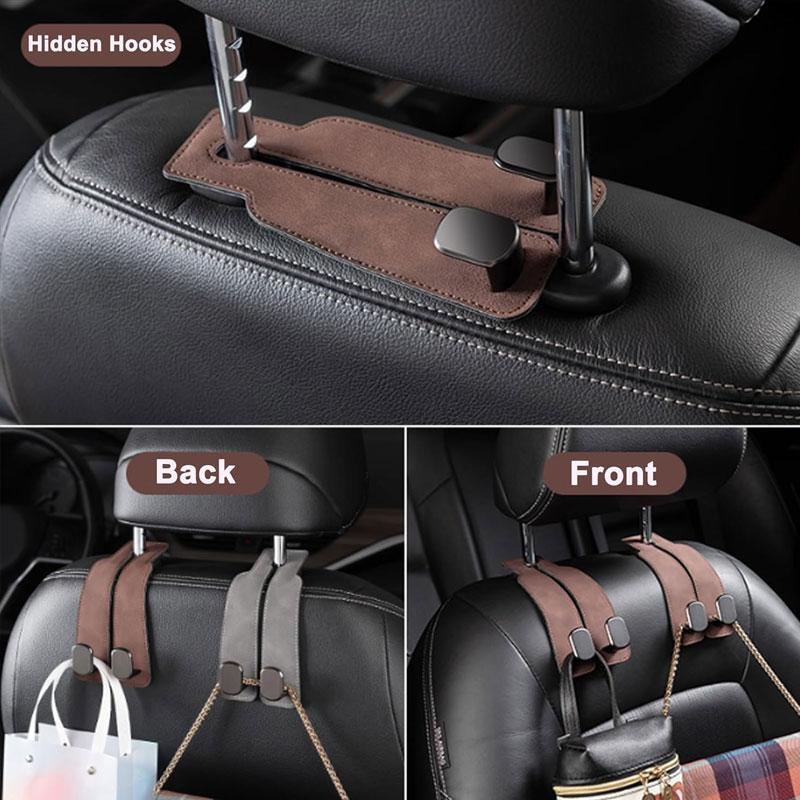 2 in 1 Quality Car Headrest Hook Premium Suede Rear Seat Hanging Dual Hook 20KG Large Load-Bearing Hook Hanger ABS/Metal Hook