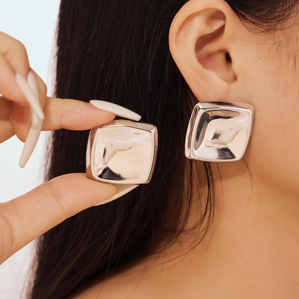 Винтажные геометрические квадратные вогнутые серьги из титановой стали с покрытием из золота 18 карат