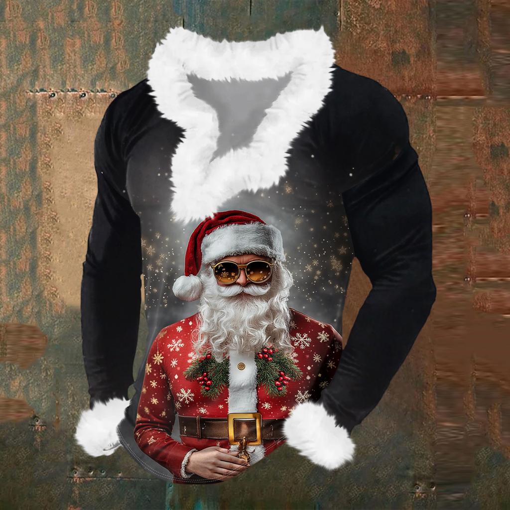 Мужской повседневный рождественский плюшевый свитшот с V-образным вырезом и длинными рукавами из флиса