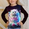 Children's T-Shirt Kawaii Full Sleeves T-Shirts for Girl Tiger Cat Cute Tees Clothes 2023 Autumn Kid Top O-Neck Outdoor Clothing