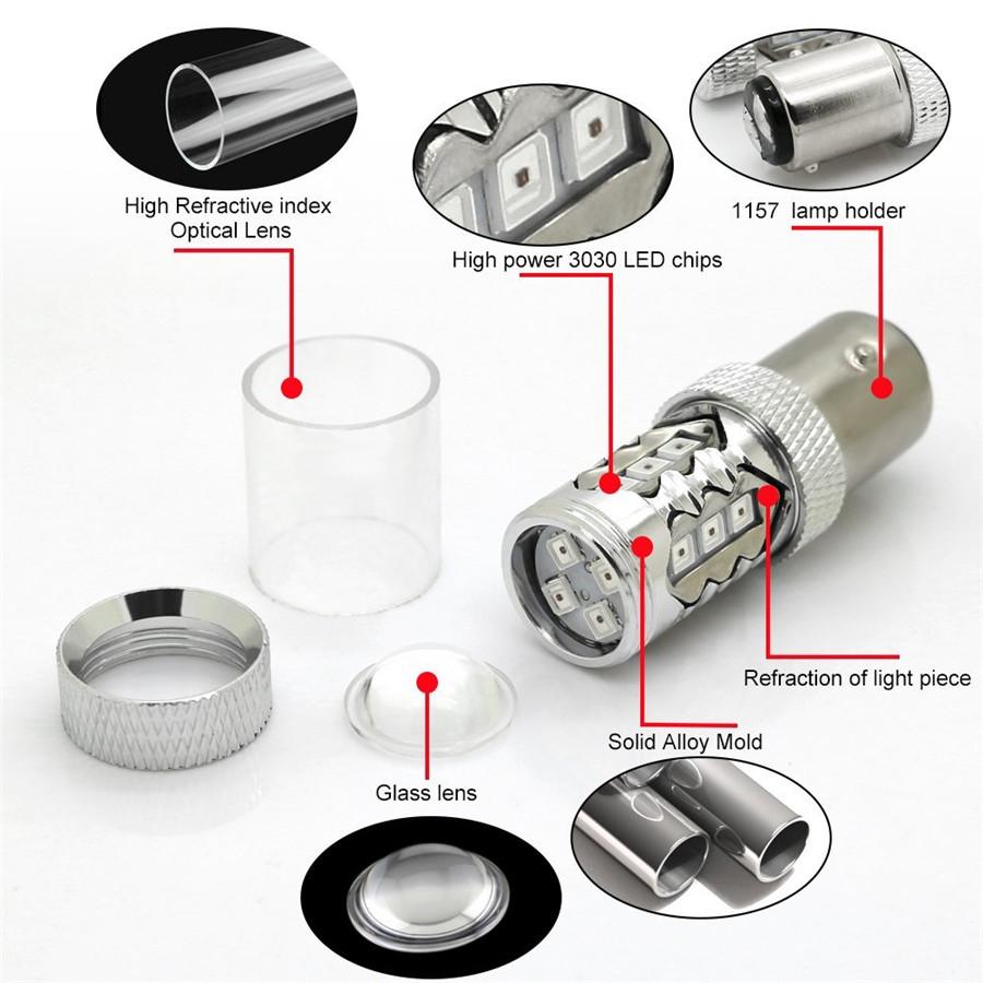 2 шт. 1157 BAY15D Красная светодиодная лампа Автомобильный стоп-сигнал 80 Вт Стоп Поворот Задний фонарь 12 В