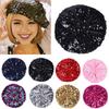 Sequin Beret for Women Sparkling Stage Effect No Brim Flat Top Solid