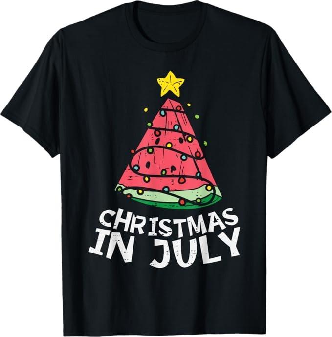 Christmas In July Watermelon Xmas Tree Summer Men Women T-Shirt Mens Womens Tees Top