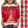 Christmas Day Print Tops For Youth Girls 4-11 Years Round Neck 3/4 Sleeves T-Shirts Trendy Tops Outfit Tees
