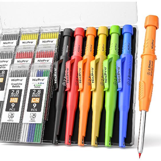Nicpro 4 Pack CP3000 Carpenter Pencils with Sharpener, Mechanical Pencil Set with 76 Refills, Heavy Duty Construction Pencil, Carpenter Tools for