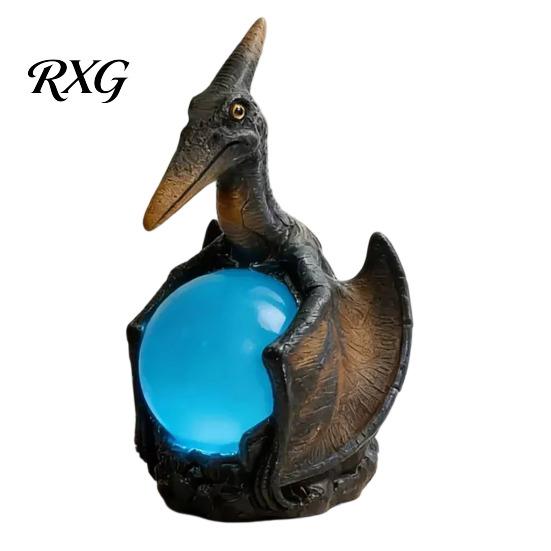 Hand-painted Dragon Lamp Pterosaur Night Light, Resin Gothic Table with Glowing Faux Crystal Bedroom Lighting Ball, Fantasy Desk Decor for Office,