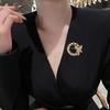 Anti-Exposure Brooch Round Women Shape Brooch with Rhinestones Imitation Pearls Suits Coats Sweaters Pin Commuting Dating